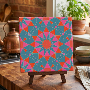 Teal Pink & Red Stylish Mosaic Geometric Pattern Ceramic Tile