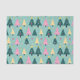 Teal Pink Retro Christmas Trees Tissue Paper