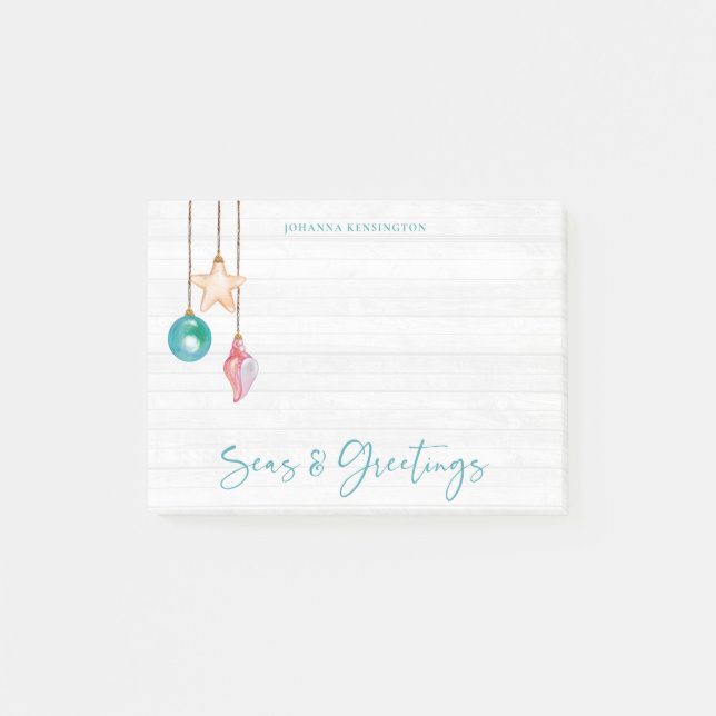 Teal Pink Seas and Greetings Seashell Ornament Post-it Notes (Front)