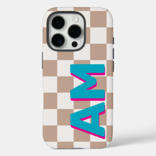 Teal Pink Shadow Monogram Beige Chequerboard iPhone 16 Pro Case