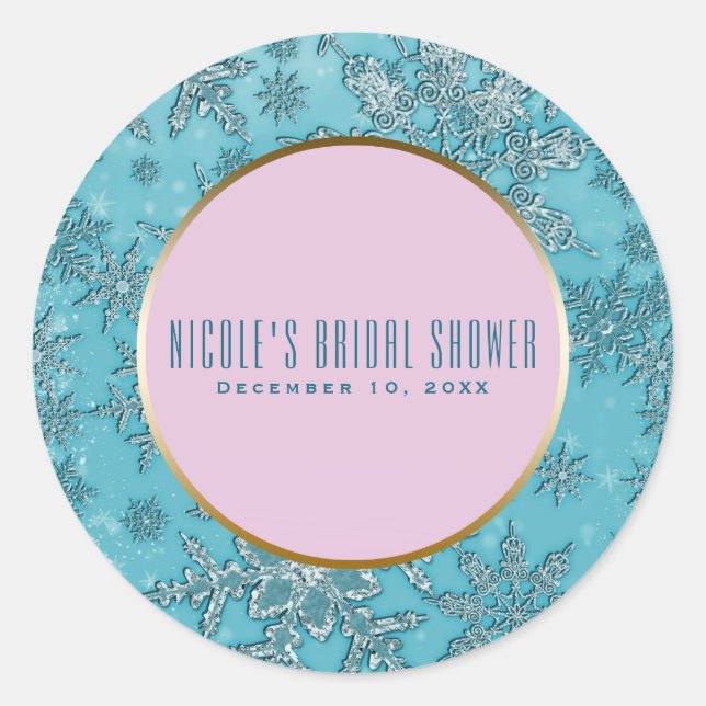 Teal Pink Snowflakes Pink Winter Wonderland Favour Classic Round Sticker (Front)