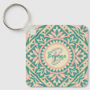 Teal & Pink Spring Garden Key Ring