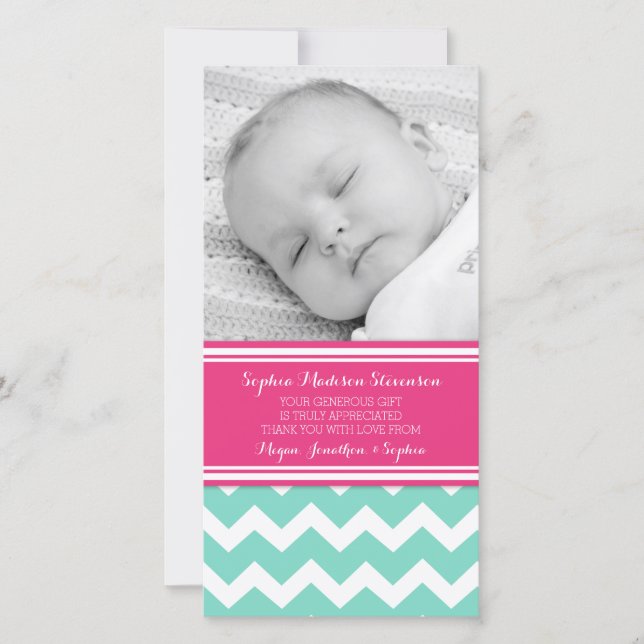 Teal Pink Thank You Baby Shower Photo Cards (Front)