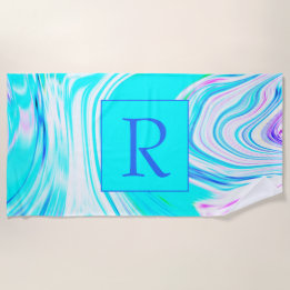 Teal Pink White Abstract Wave Patterns Monogrammed Beach Towel