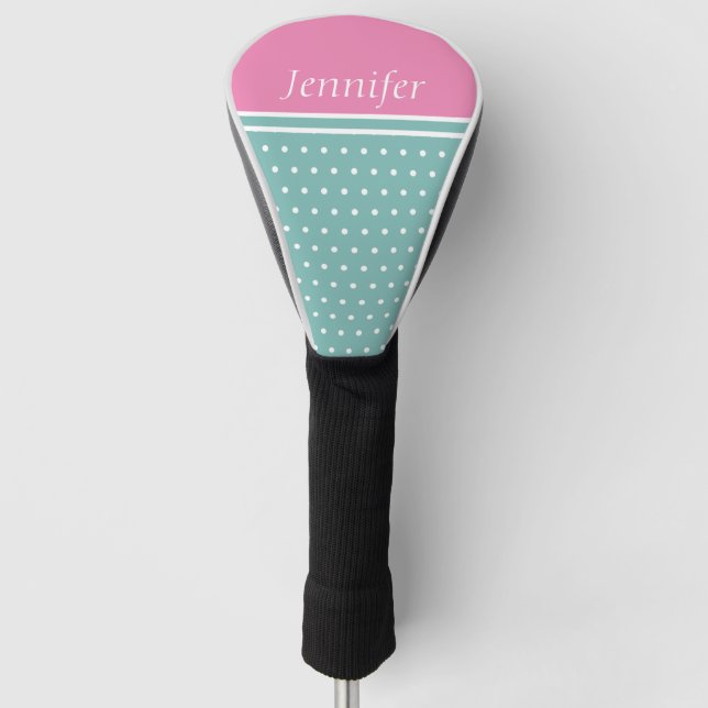 Teal Pink Womans Personalised  Golf Head Cover (Front)