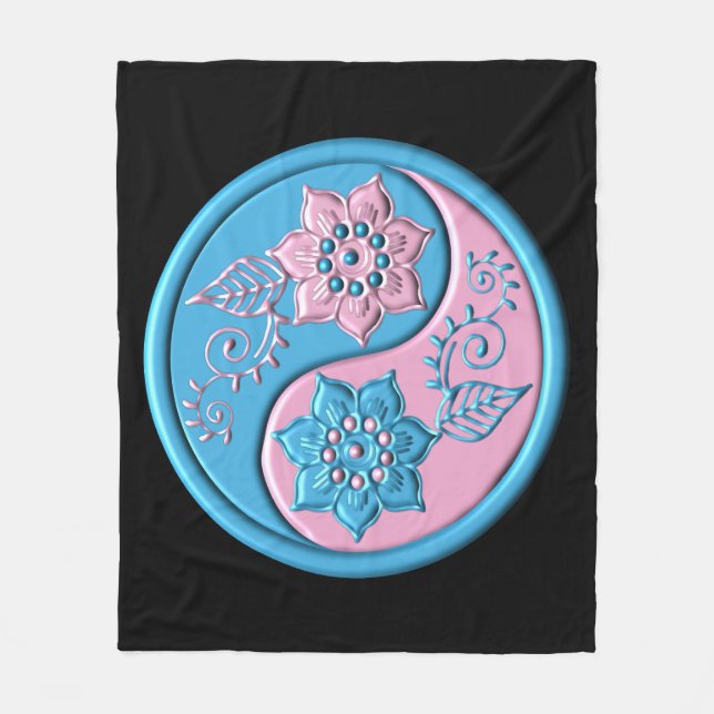 Teal & Pink Yin Yang Fleece Blanket (Front)