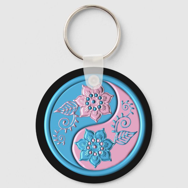 Teal & Pink Yin Yang Key Ring (Front)