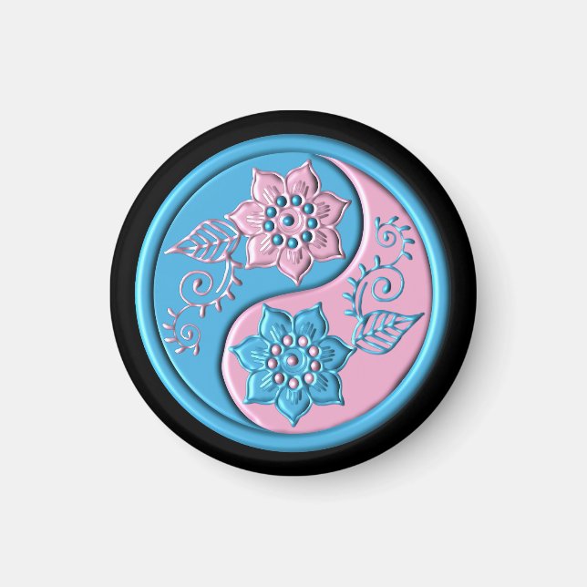 Teal & Pink Yin Yang Magnet (Front)