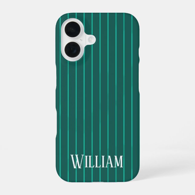 Teal pinstripes Case-Mate iPhone 16 Case (Back)