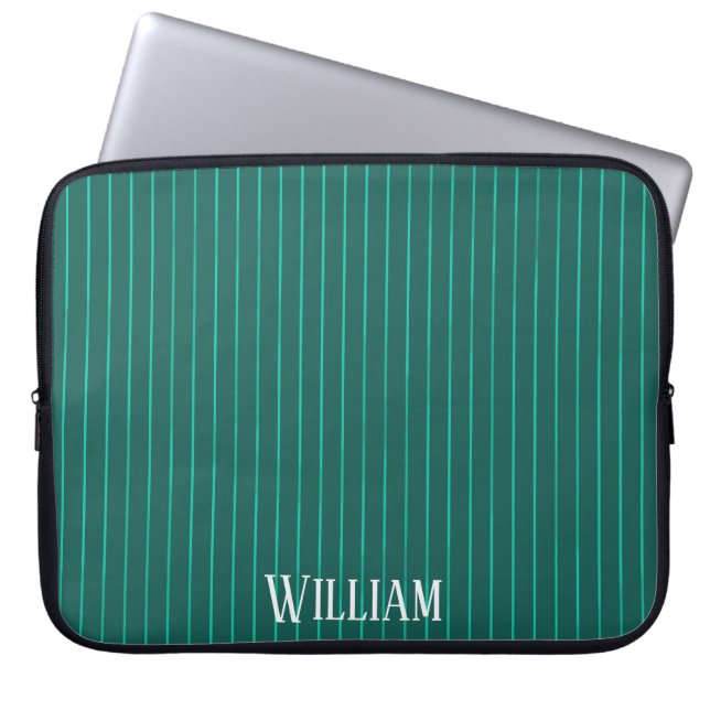 Teal pinstripes laptop sleeve (Front)