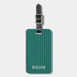 Teal pinstripes luggage tag