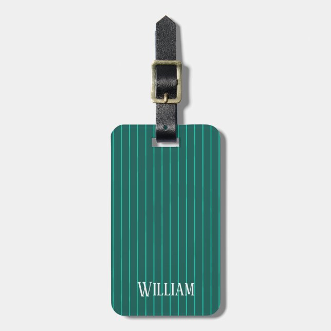 Teal pinstripes luggage tag (Front Vertical)