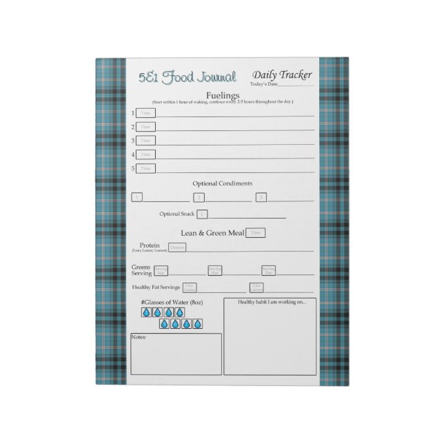 Teal Plaid 5 and 1 Food Notepad (Rotated)