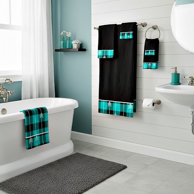 Teal plaid and arrows bath towel set (Creator Uploaded)
