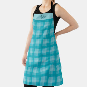 Teal Plaid Custom Monogram Initials Apron