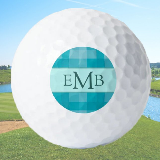 Teal Plaid Custom Monogram Initials Ladies Golf Balls (Creator Uploaded)