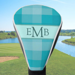 Teal Plaid Custom Monogram Initials Ladies Golf Head Cover