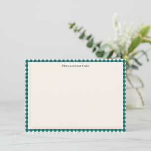 Teal Plaid Personalized Stationery Name Holiday Thank You Card