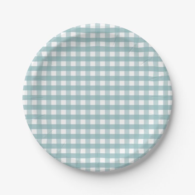 Teal Plaid Picnic Paper Plates (Front)