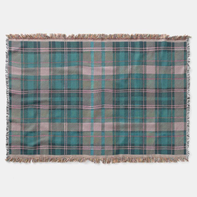 Teal Plaid Throw Blanket with Fringe - Gifts  (Front)