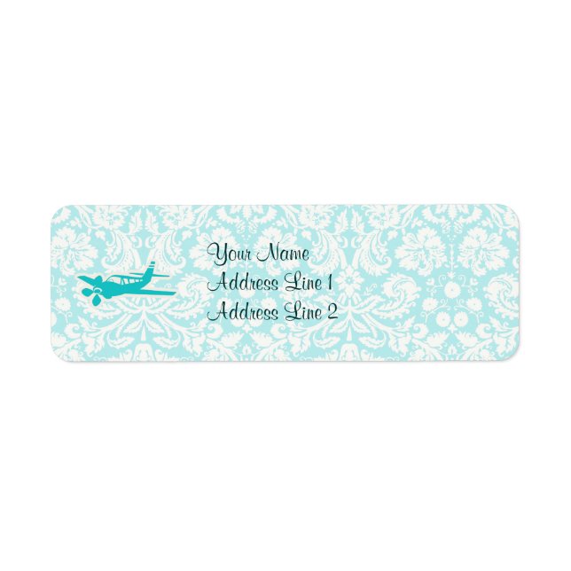 Teal Plane Return Address Label (Front)