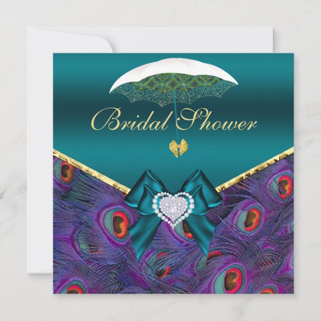 Teal Plum Peacock Bridal Shower Invite (Front)