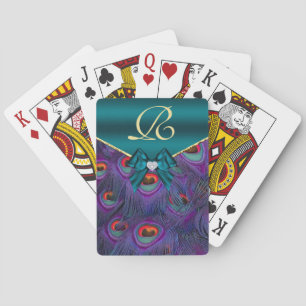 Teal Plum Peacock Monogram Playing Cards