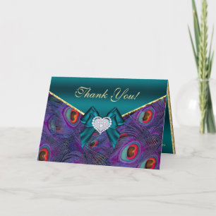 Teal Plum Peacock Thank You Card