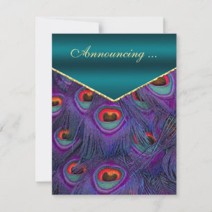 Teal Plum Peacock Wedding Announcement
