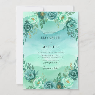 Teal Poetic Watercolor Wedding Invitation