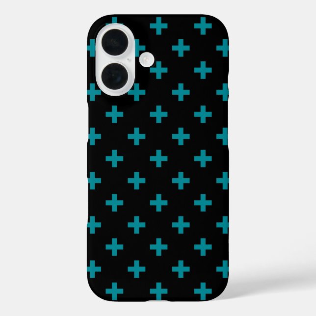 Teal polka crosses on black Case-Mate iPhone case (Back)