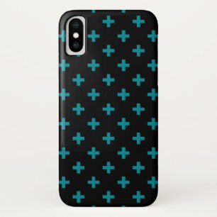 Teal polka crosses on black iPhone x case