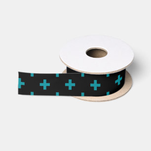 Teal polka crosses on black satin ribbon