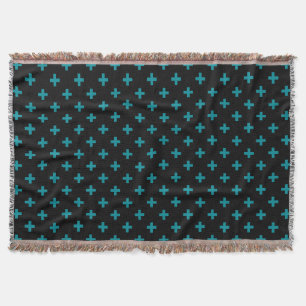 Teal polka crosses on black throw blanket