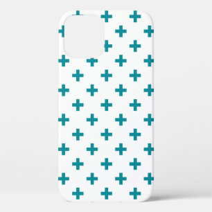 Teal polka crosses on white iPhone 12 case