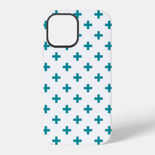 Teal polka crosses on white iPhone 12 case