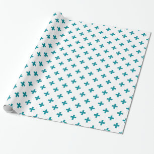 Teal polka crosses on white wrapping paper