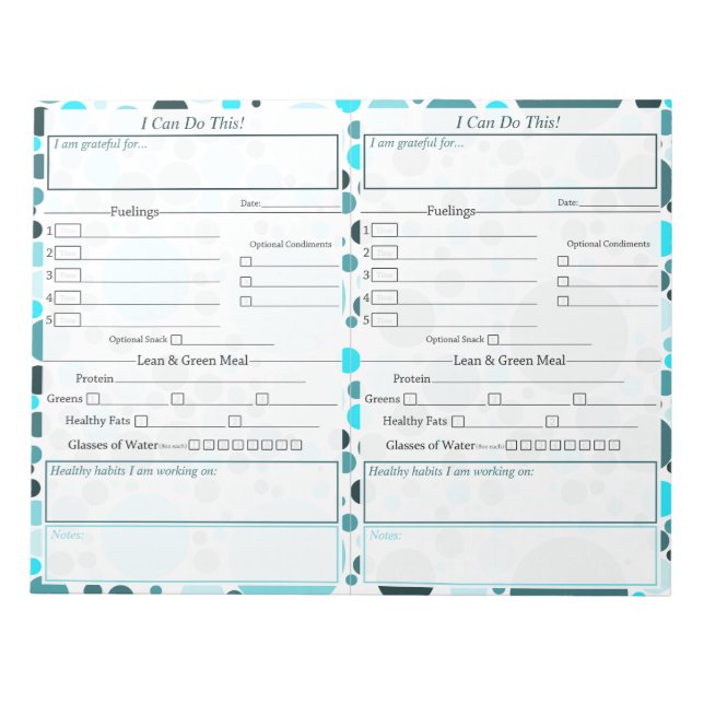 Teal Polka Dot 5-1 Food Journal Notepad (Front)