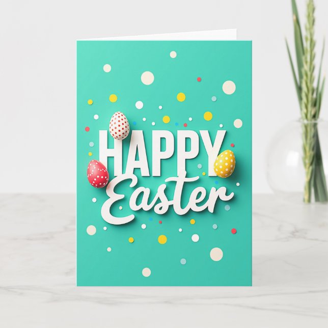 Teal Polka Dot Easter Card (Front)