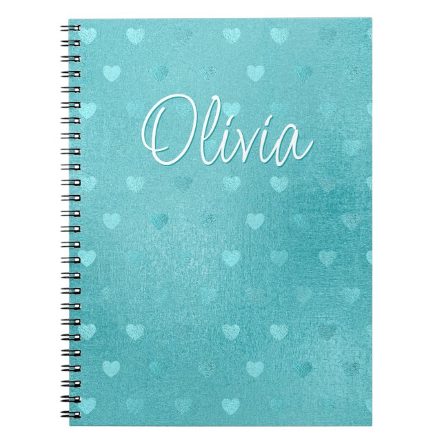 Teal Polka Dot Hearts Metallic Teal Notebook (Front)
