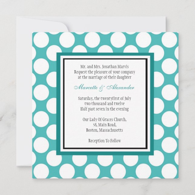Teal Polka Dot Wedding Invitation (Front)