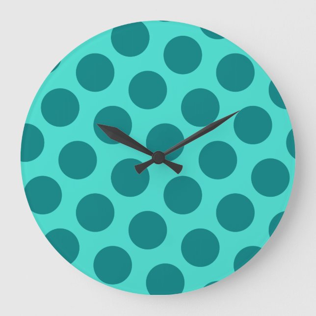 Teal Polka Dots Large Clock (Front)
