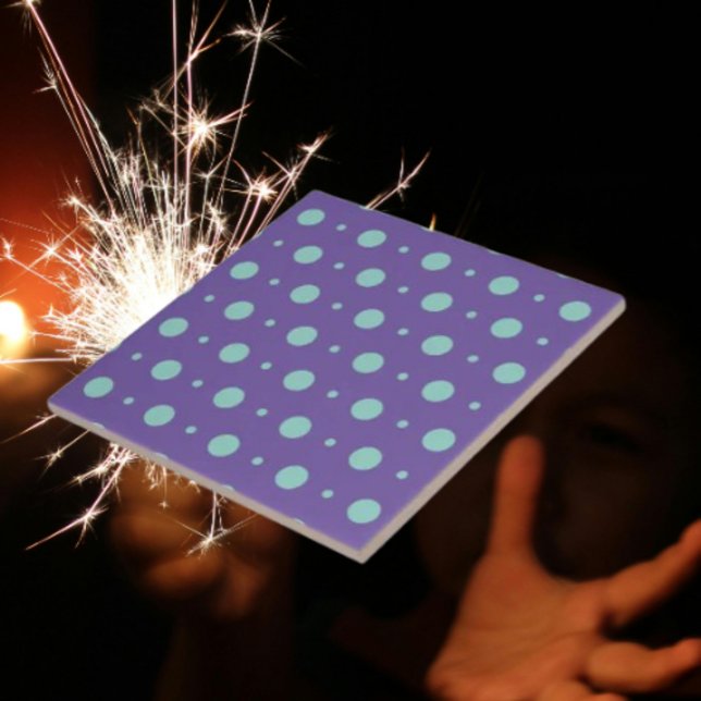 Teal Polka Dots on Purple Ceramic Tile (Creator Uploaded)