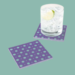 Teal Polka Dots on Purple Coasters