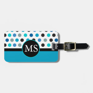 Teal Polka Dots Stripes Monogram Luggage Tag