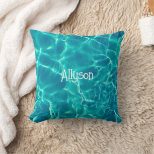 Teal Pool Water, White Name or Monogram, Vs 2 Cushion