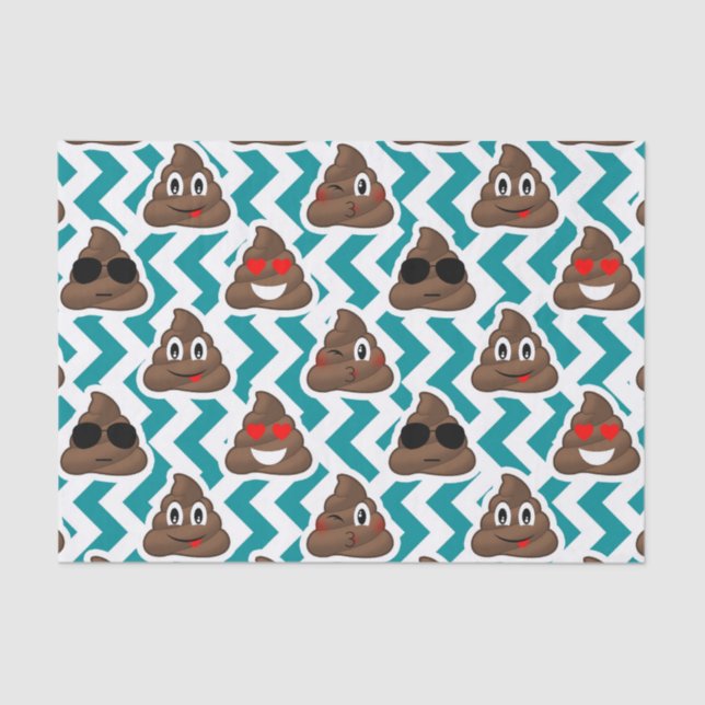 Teal Poop Emoji Pattern Tissue Paper (Front)