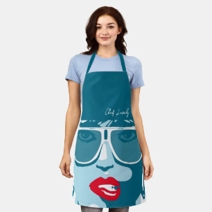 Teal Pop Art Pretty Woman Sunglasses Red Lips Apron