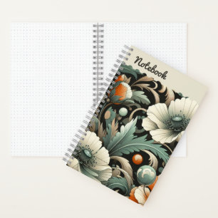 Teal Poppies & Golden Acanthus Notebook