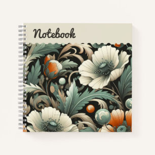 Teal Poppies & Golden Acanthus Square Notebook
